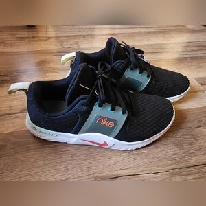 Nike Renew Black and Teal Sneakers with Coral Swoosh